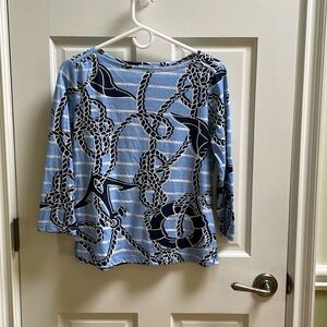 Caribbean Joe Nautical Boat Neck Top with 3/4 Sleeves  Size S